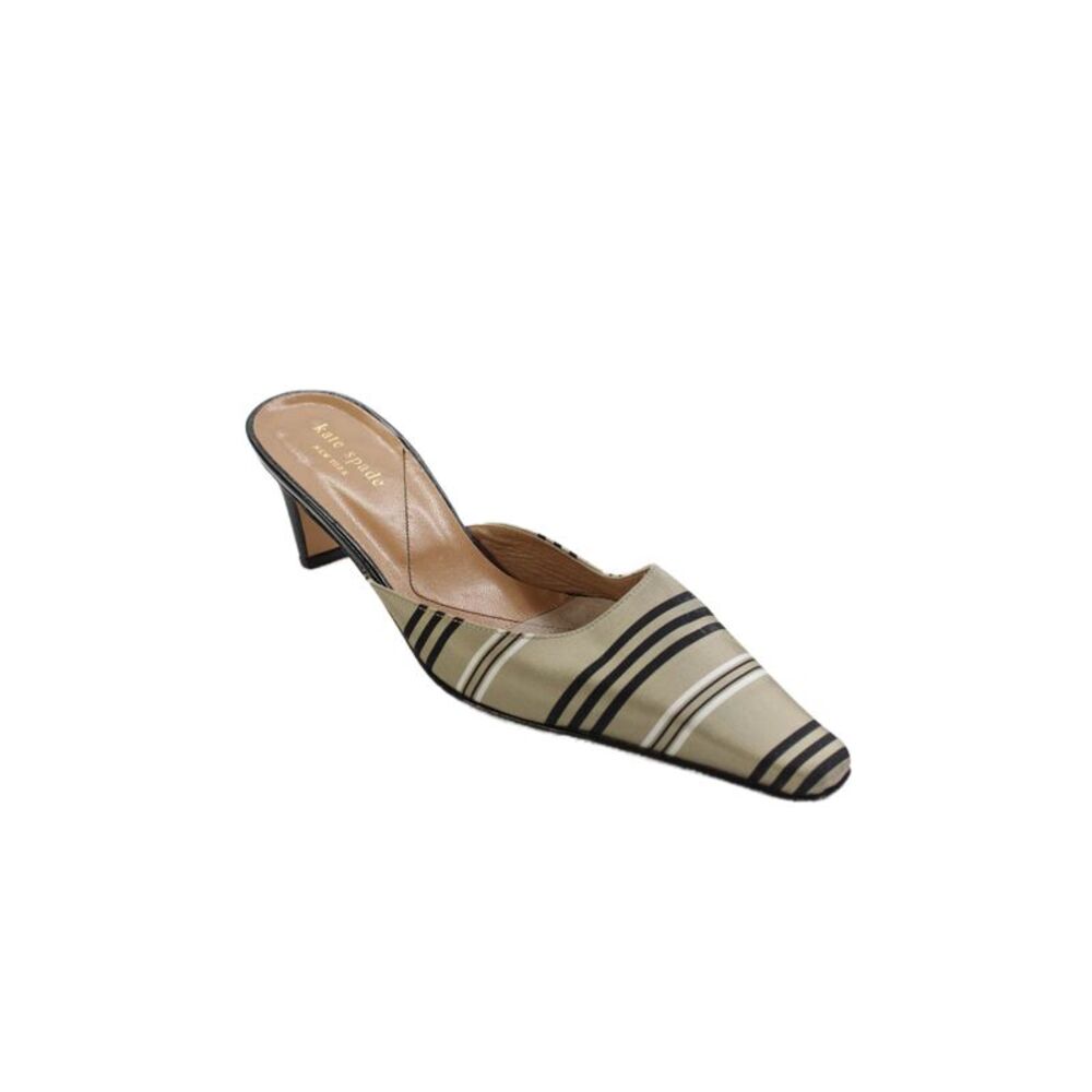 Kate Spade New York Womens Striped Slide On Mule Pumps Beige Black Size 8 Medium